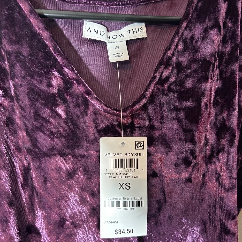And Now This Velvet Bodysuit Blackberry Purple Tart Long Sleeve Top Size XS NWT - Picture 4 of 6